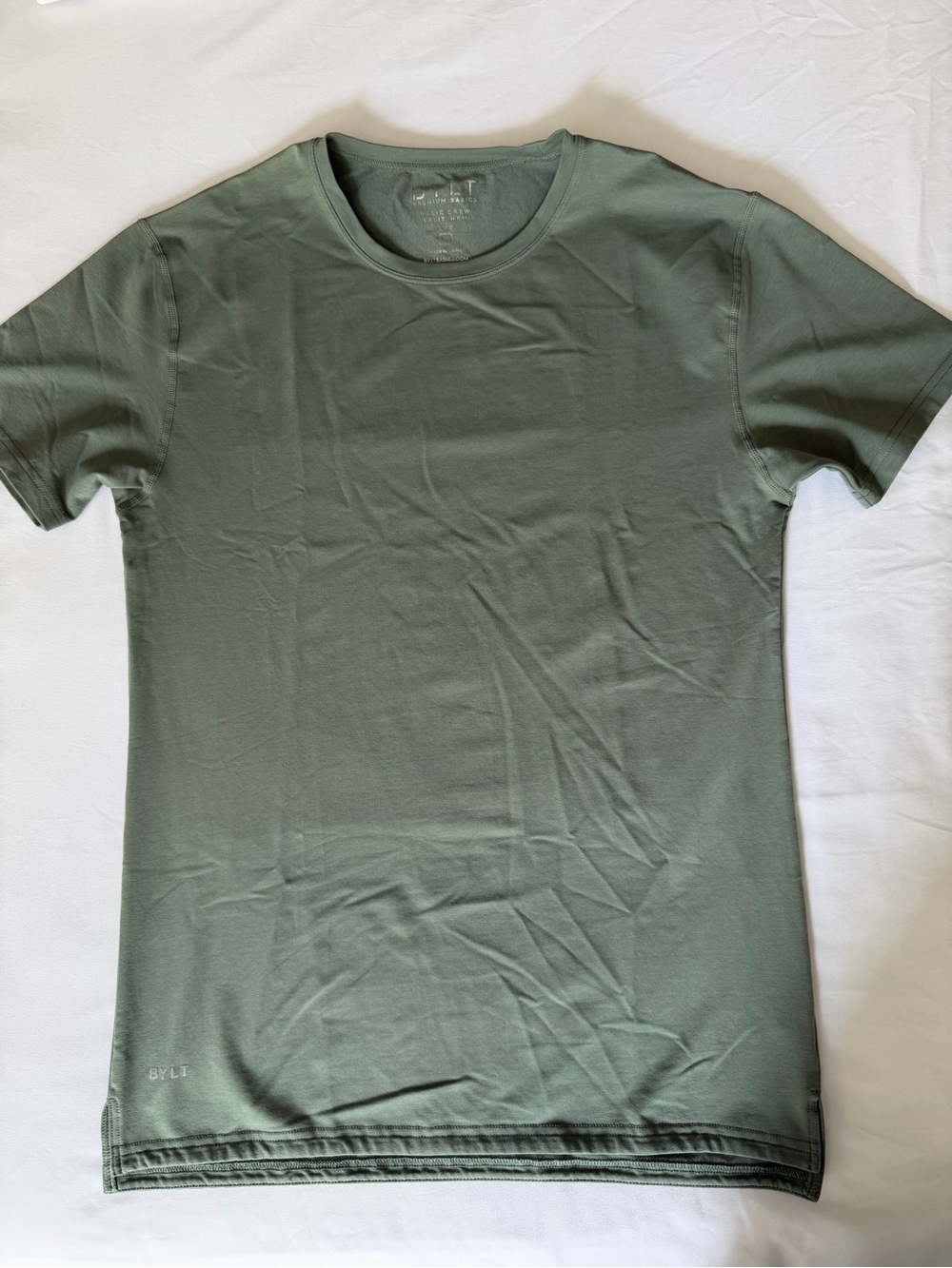 Drop-Cut LUX Basic Crew Split Hem Short Sleeve T-shirt |  Green | Large